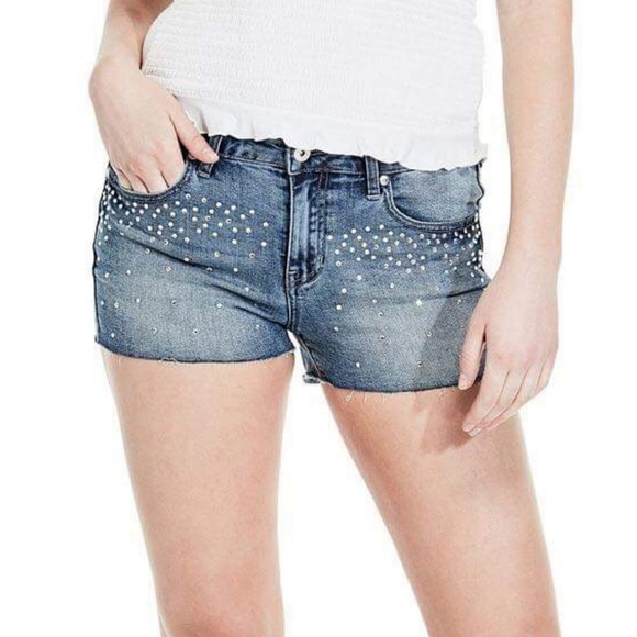 NEW G BY GUESS Adri Rhinestone Denim Shorts SZ 30 - Picture 1 of 3